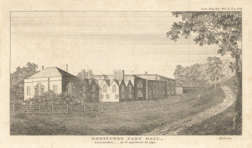Donington Park Hall, Leicestershire, as it appeared in 1794 1815 old print